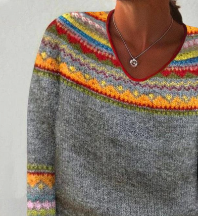 Grey V-Neck Long Sleeve Sweater