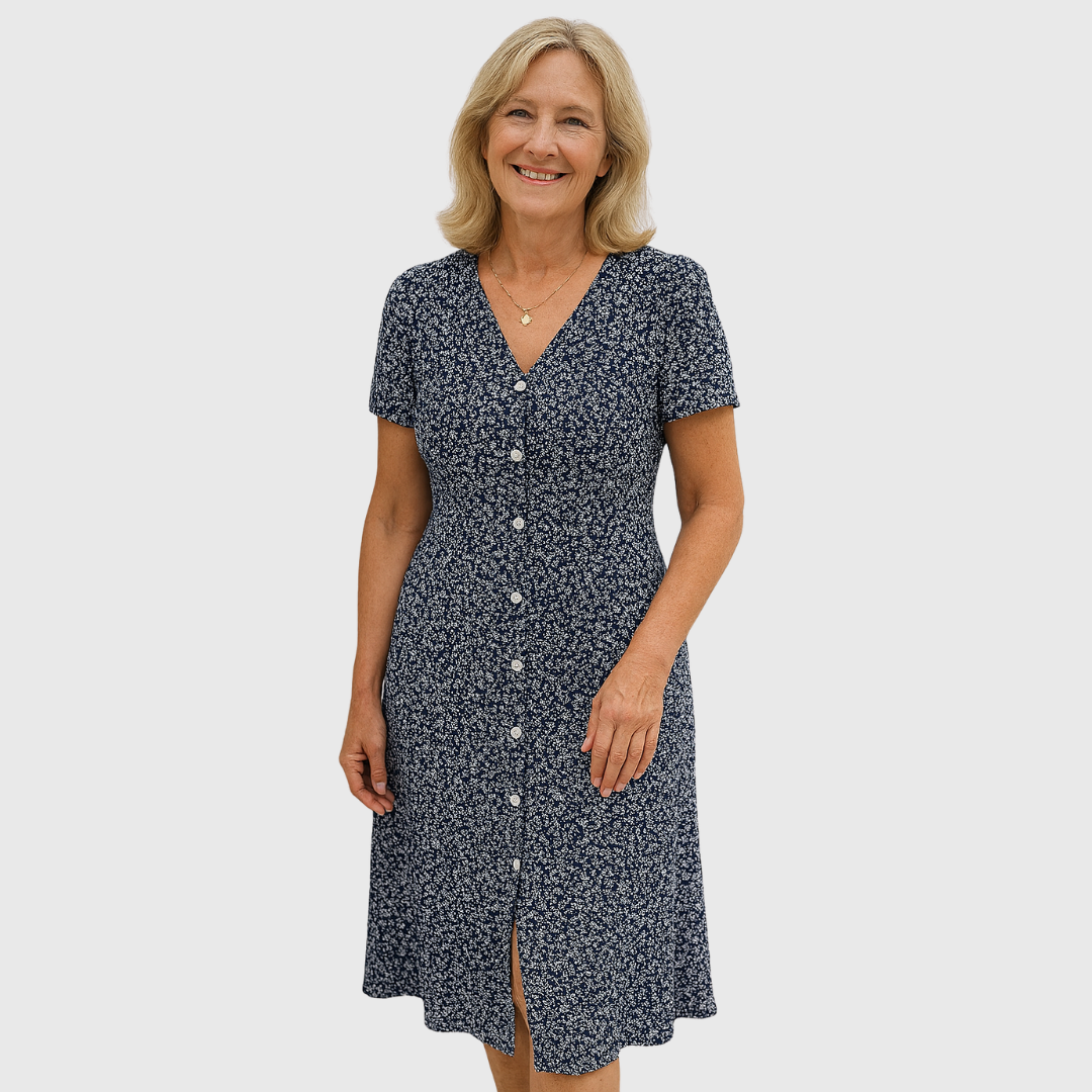 Thalira™ | Button V-Neck Summer Dress