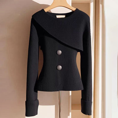 Black Plain Round Neck Long Sleeve Sweater