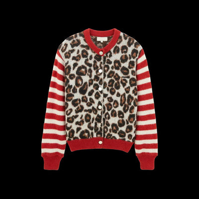 Unique Leopard Collarless Long Sleeve Cardigan