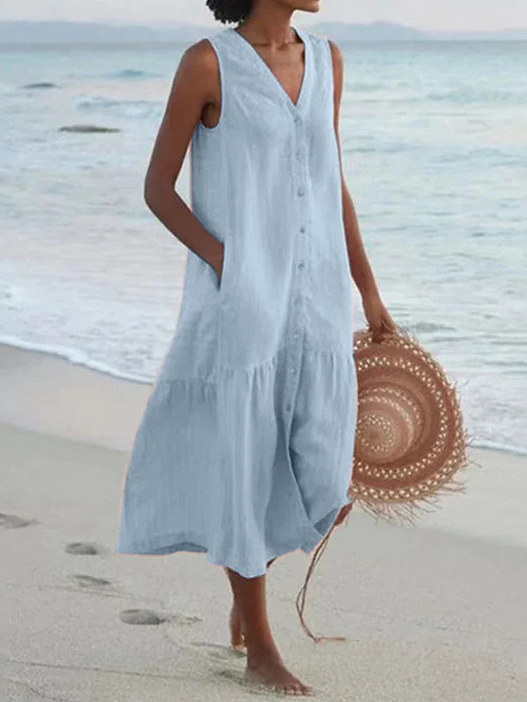 Elyndra™ | Sleeveless Button Summer Dress