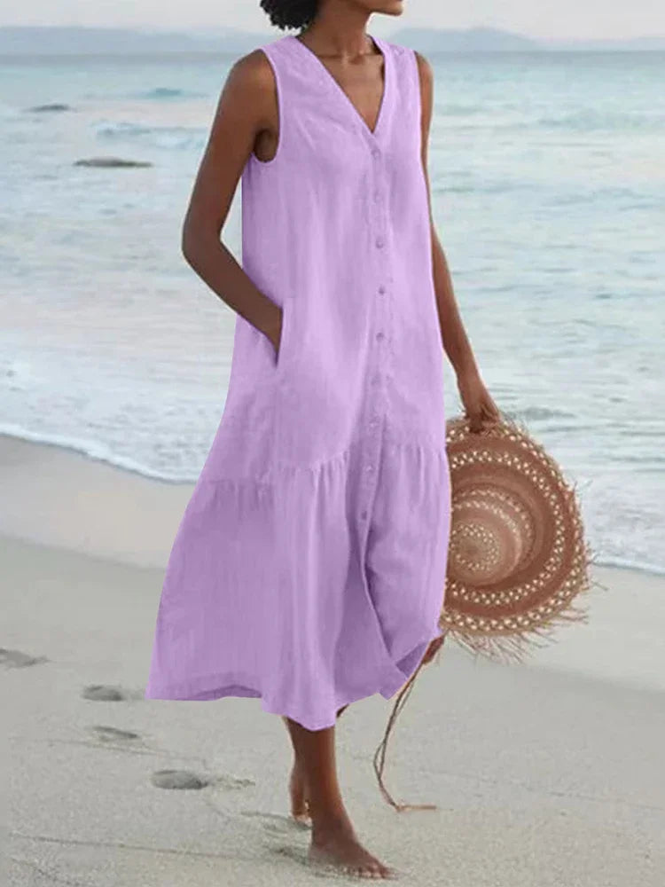 Elyndra™ | Sleeveless Button Summer Dress