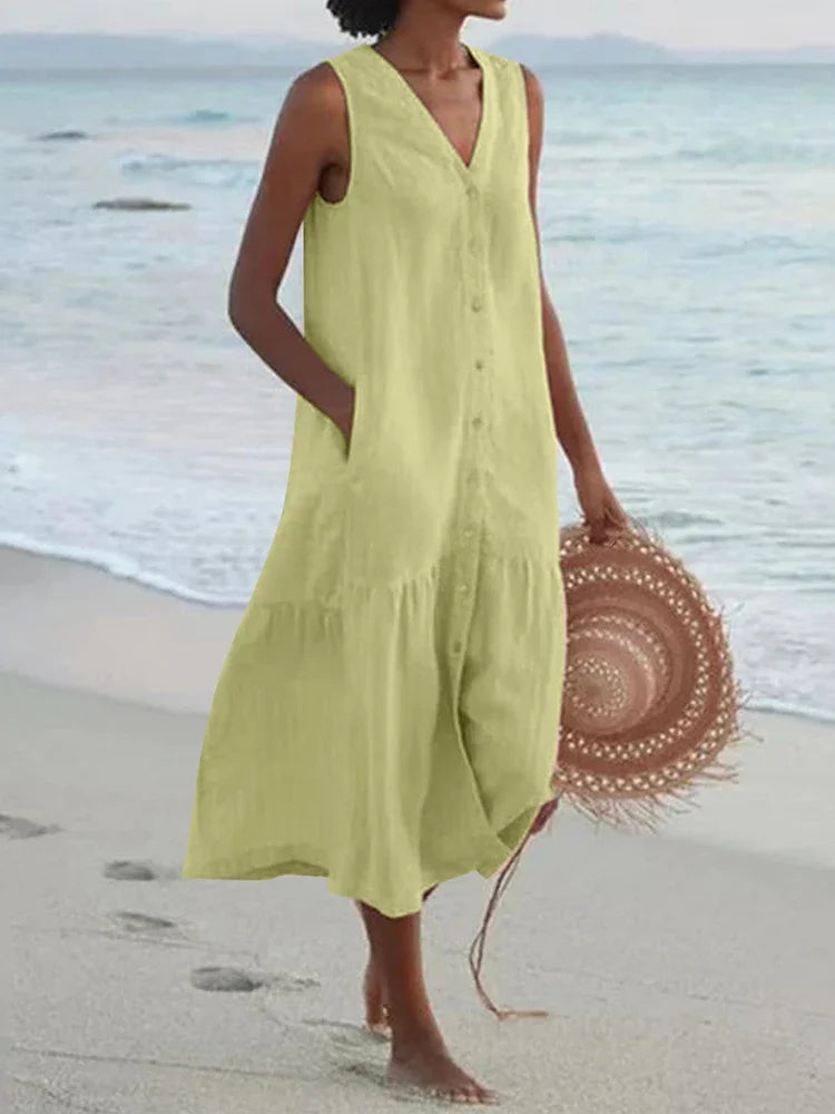 Elyndra™ | Sleeveless Button Summer Dress