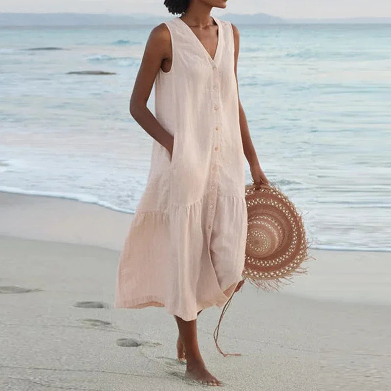 Elyndra™ | Sleeveless Button Summer Dress
