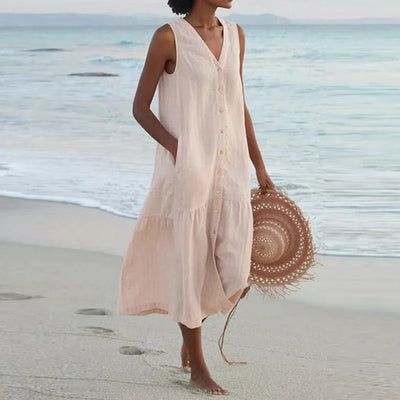Elyndra™ | Sleeveless Button Summer Dress