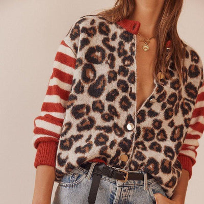Unique Leopard Collarless Long Sleeve Cardigan