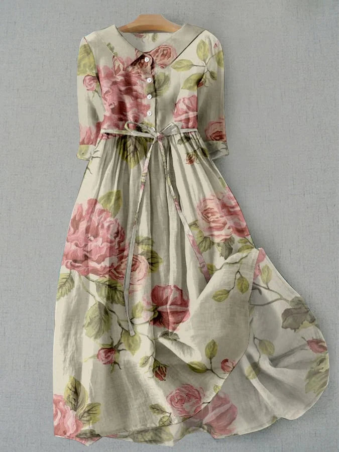 Aislingra™ | Ethereal Floral Lace-Up Midi Dress